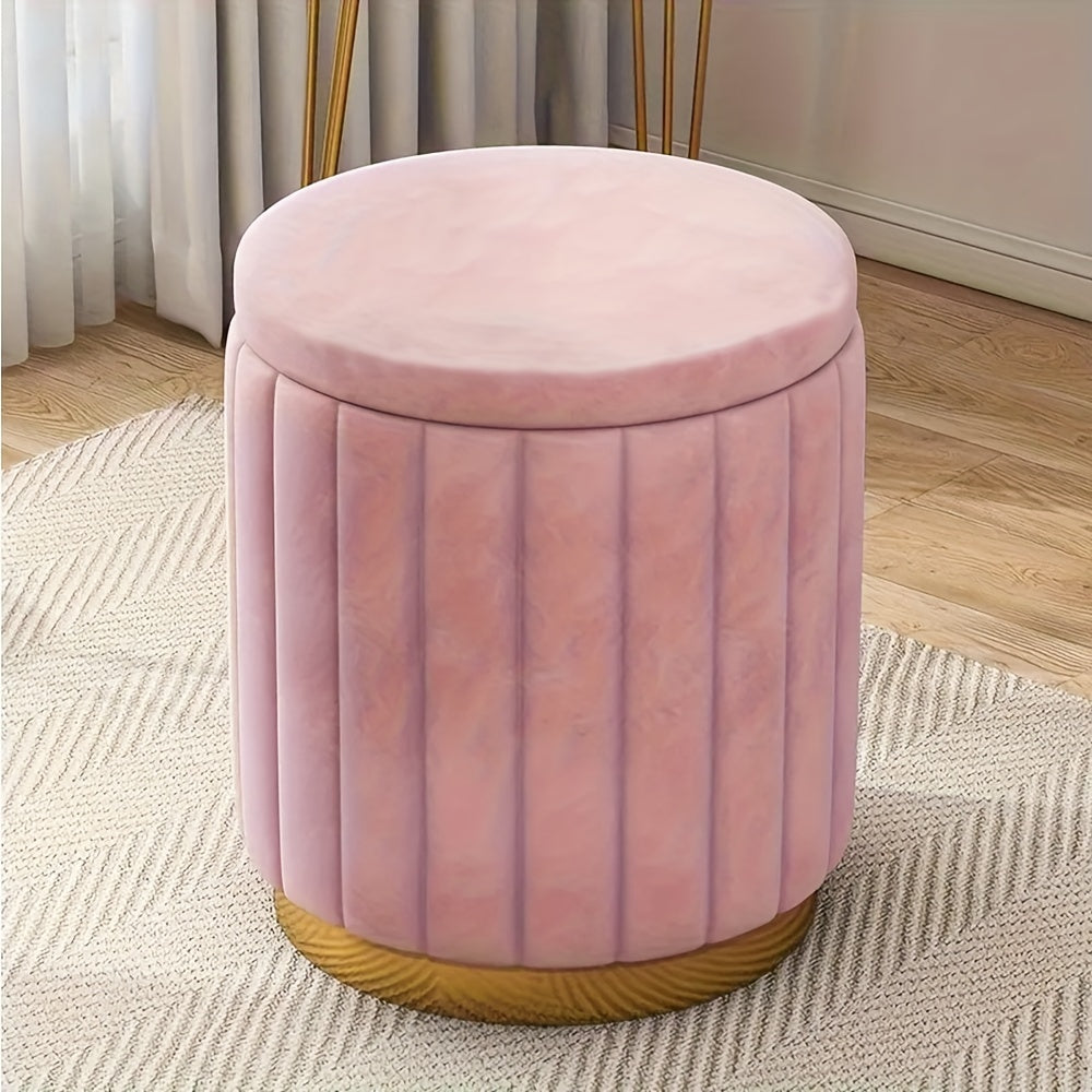 Ottoman de rangement Nordic Chic – Pouf rond élégant avec rangement et finition miroir