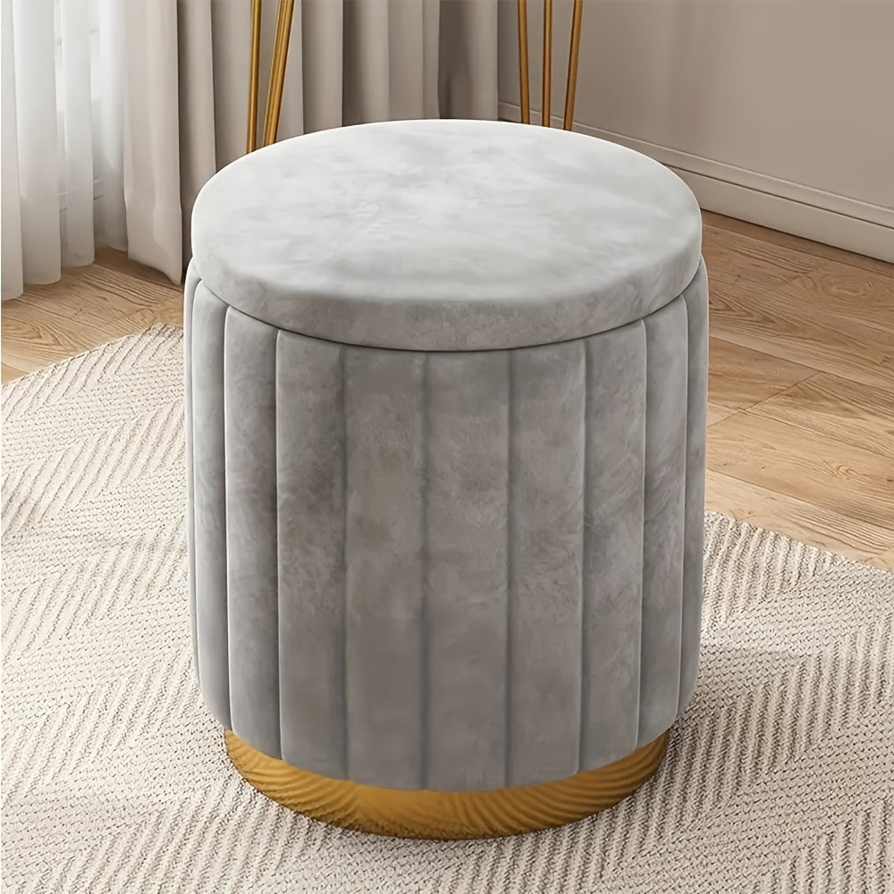 Ottoman de rangement Nordic Chic – Pouf rond élégant avec rangement et finition miroir